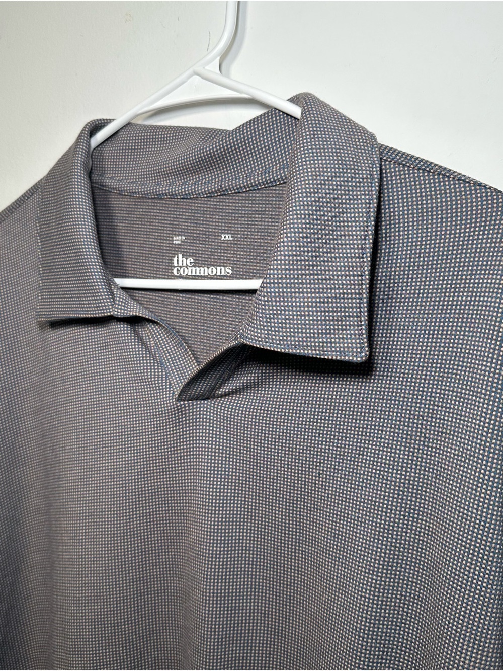 The Commons Men’s XXL Long Sleeve Knit Polo Shirt Blue Gray Micro Check Casual - Picture 6 of 13